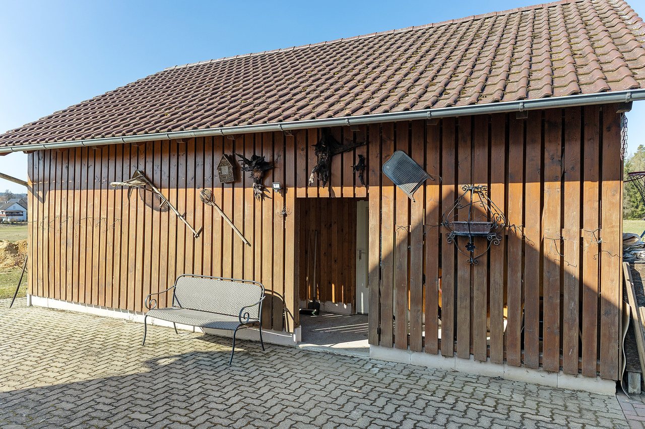 Überdachter Außenbereich, Fewo Tanja’s Blumenparadies in Hollfeld, Bayern