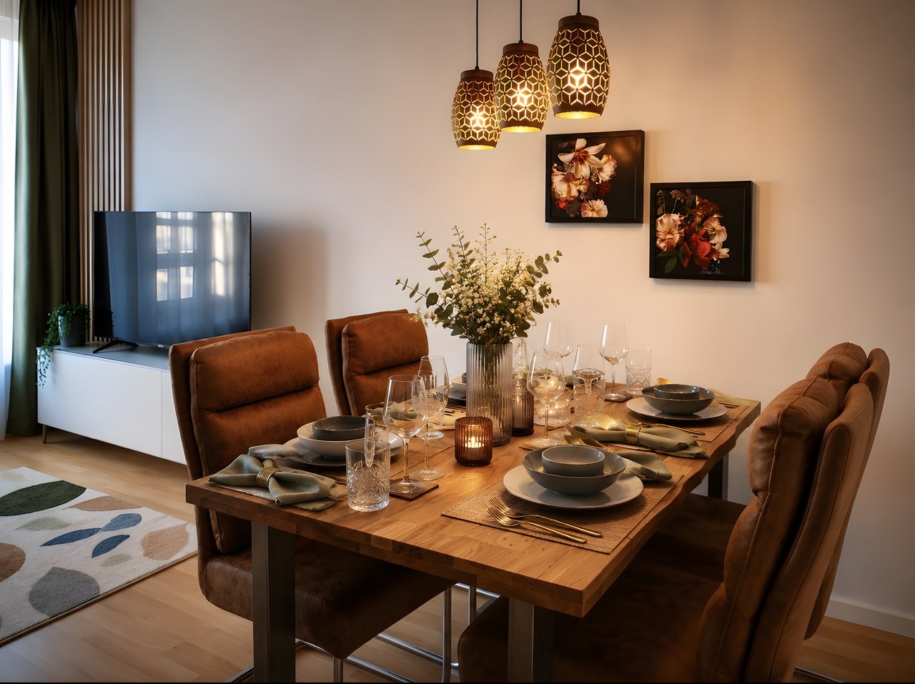Essbereich mit gedecktem Tisch und Fernseher, Near Airport Berlin-Schönefeld in Schönefeld, Brandenburg