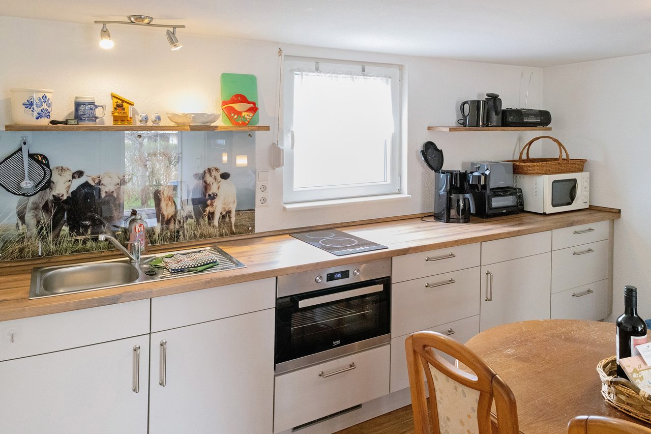 Küche mit Backofen und Essplatz, Ferienhaus Am Schwielochsee 1 in Schwielochsee, Brandenburg